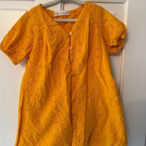 Zara Mustard Eyelet Blouse